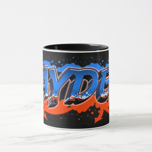 Jayden Vorname Name Graffiti blue orange Tasse Mok (Midden)