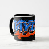 Jayden Vorname Name Graffiti blue orange Tasse Mok (Voorkant links)