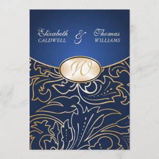Jazmene Golden Filigree Wedding Invitation-indigo Kaart