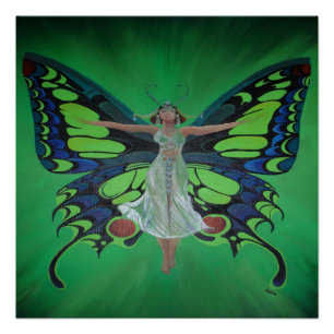 Jazz Age Showgirl Flapper Wearing Butterfly Wings Perfect Poster