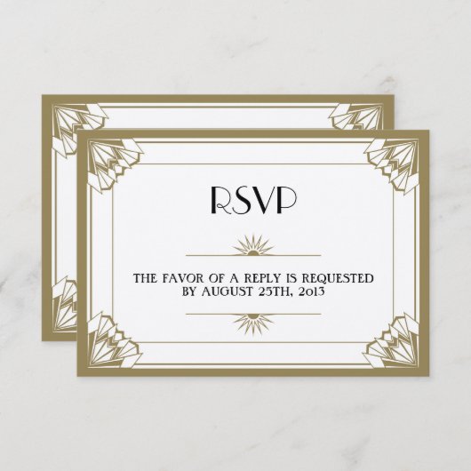 Jazz age taupe Art Deco RSVP trouwreactie (Voorkant / Achterkant)