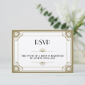 Jazz age taupe Art Deco RSVP trouwreactie (Staand voorkant)