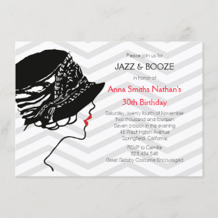 Jazz & Booze Great Gatsby Birthday Invitation Kaart