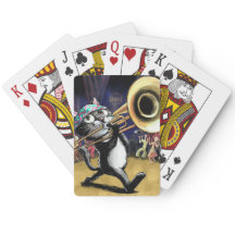 Jazz Cat die muziek speelt op Trombone