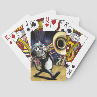 Jazz Cat die muziek speelt op Trombone Pokerkaarten