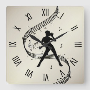 Jazz Dance Roman Numerals Golden Square Wall Clock Vierkante Klok