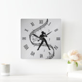 Jazz Dance Roman Numerals Silver Vierkante Klok (Huis)