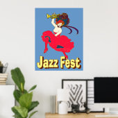 Jazz Fest Lady met Horn Poster (Thuiskantoor)