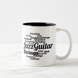 Jazz Guitar Word Cloud Black Text Tweekleurige Koffiemok