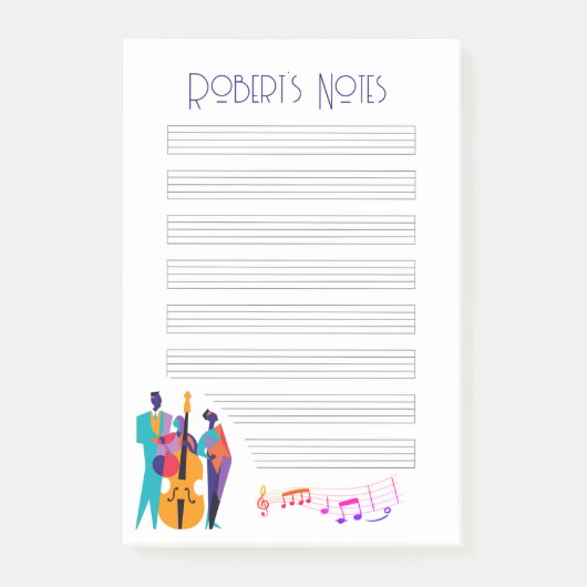 Jazz Lick-geïnspireerd "Note" Pad met muzikanten Post-it® Notes (Voorkant)