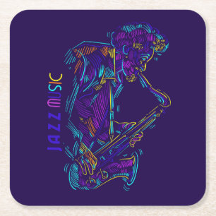 Jazz Music Abstract Neon Drawing Vierkante Kartonnen Onderzetter