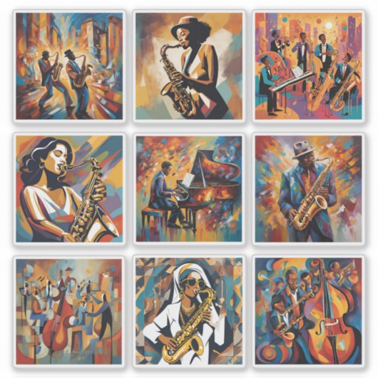 Jazz Music Art Sticker Collectie (Voorkant)