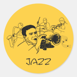 JAZZ musicus met trompet en muzieknoten Ronde Sticker