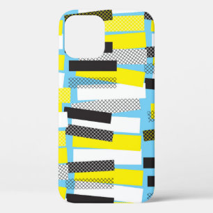 Jazz muziek, geel blauw geometrisch patroon. iPhone 12 hoesje