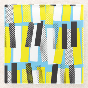 Jazz muziek, geel blauw geometrisch patroon. glazen onderzetter