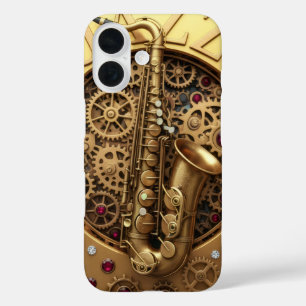 Jazz, Sax, Goud, Steampunk Art, Gouden luxe iPhone 16 Hoesje