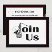 Jazz Saxofoon Doe mee Uitnodiging (Voorkant / Achterkant)