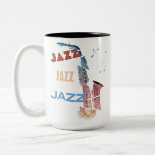Jazz Saxofoon Moderne Kunst Tweekleurige Koffiemok