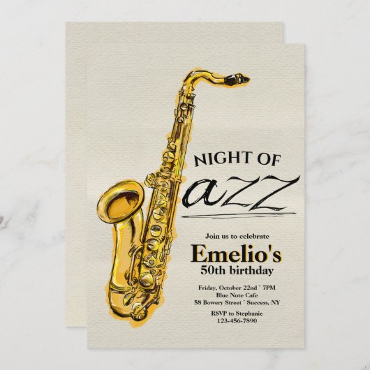 Jazz Saxofoon Uitnodiging (Voorkant / Achterkant)