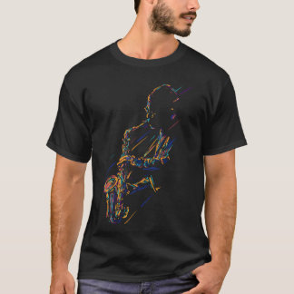 Jazz saxophonist colorful line art t-shirt