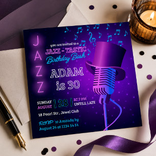 Jazz-Tastische Verjaardagsfeest Retro Neon Uitnodi Kaart