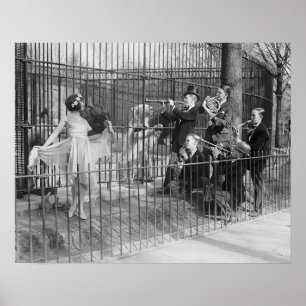 Jazzband in de dierentuin, 1925. Oude foto Poster