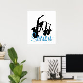 Jazzman Black Silhouette Jazz Session White Poster (Thuiskantoor)