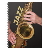 Jazzman die gouden saxofoon speelt notitieboek (Voorkant)