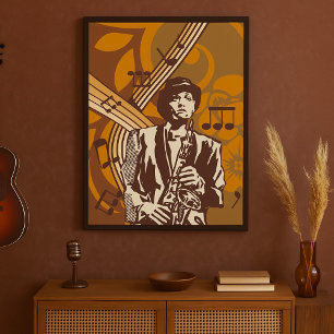 Jazzmuzikant met Saxofoon Poster