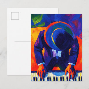 Jazzpianist Abstracte Kunst Kleurrijk Schilderij Briefkaart