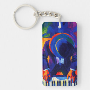 Jazzpianist Abstracte Kunst Kleurrijk Schilderij Sleutelhanger