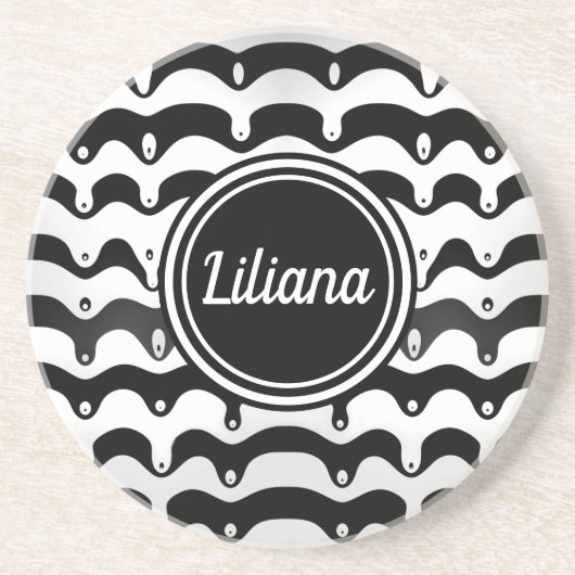 Jazzy Black en White Smelting Zebra Stripes Zandsteen Onderzetter (Voorkant)