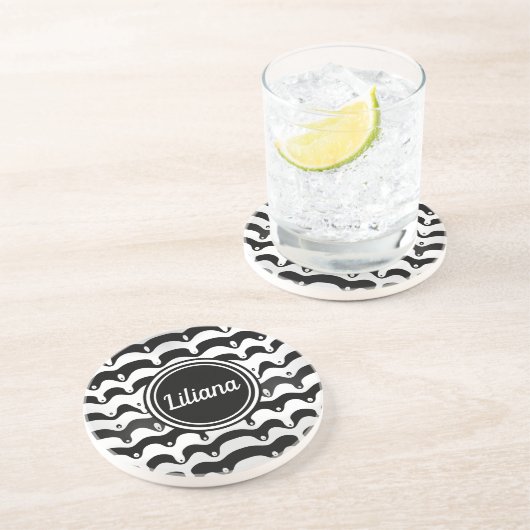 Jazzy Black en White Smelting Zebra Stripes Zandsteen Onderzetter (Zijkant)