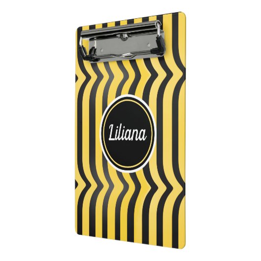 Jazzy Cute Black en Yellow Striped Bumblebee Mini Klembord (Angled2)