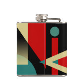 Jazzy Geometric Pattern | blauwgroen zwart beige Heupfles (Achterkant)