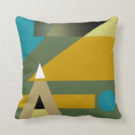 Jazzy Geometric Pattern | goudblauwe beige olijf Kussen