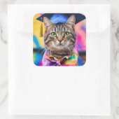 Jazzy Kat afstudeerder pet Vierkante Sticker (Tas)