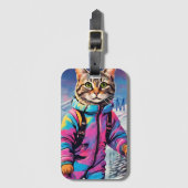 Jazzy kat op een skitocht bagagelabel (Voorkant (verticaal))