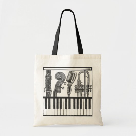 Jazzy Musical Instruments in Charcoal Canvas tas (Voorkant)