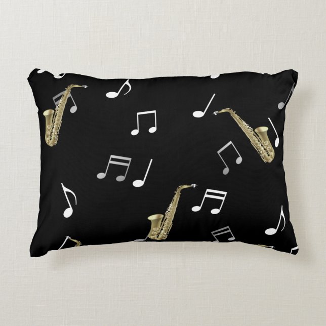 Jazzy Saxophone en Musical Notes Accent Kussen (Voorkant)