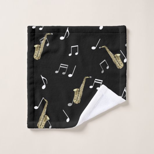 Jazzy Saxophone en Musical Notes  Bad Handdoek (Wasdoekje)