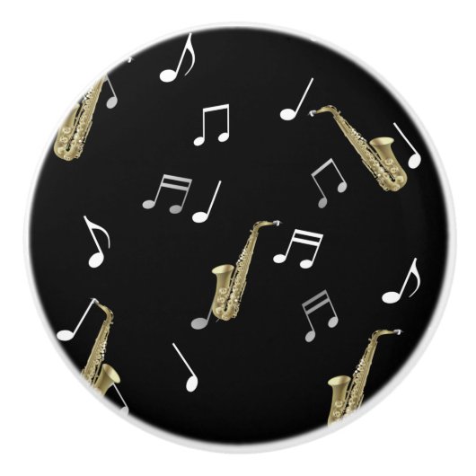Jazzy Saxophone en Musical Notes Keramische Knop (Voorkant)