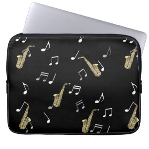 Jazzy Saxophone en Musical Notes Laptop Sleeve