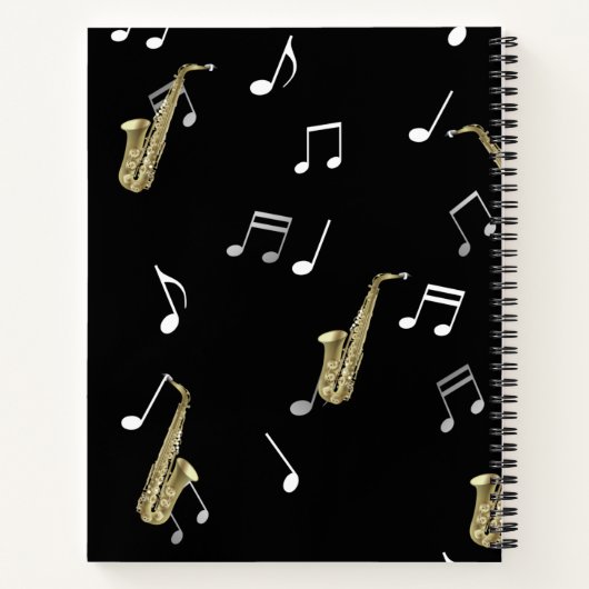 Jazzy Saxophone en Musical Notes Notitieboek (Achterkant)