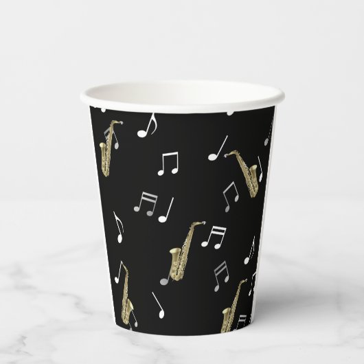 Jazzy Saxophone en Musical Notes  Papieren Bekers (Achterkant)