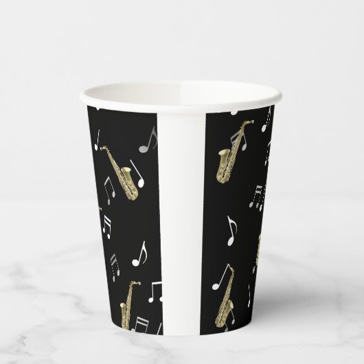 Jazzy Saxophone en Musical Notes  Papieren Bekers (Links)