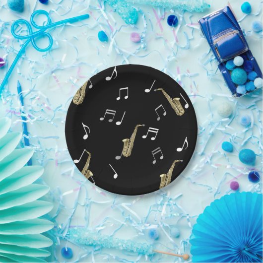 Jazzy Saxophone en Musical Notes  Papieren Bordje (Feest)