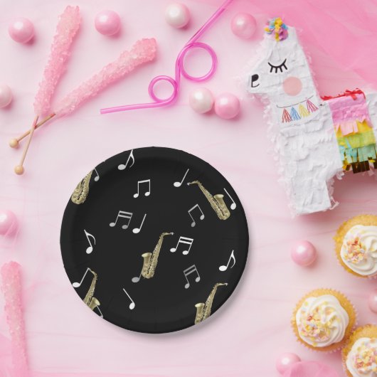 Jazzy Saxophone en Musical Notes Papieren Bordje (Feest)