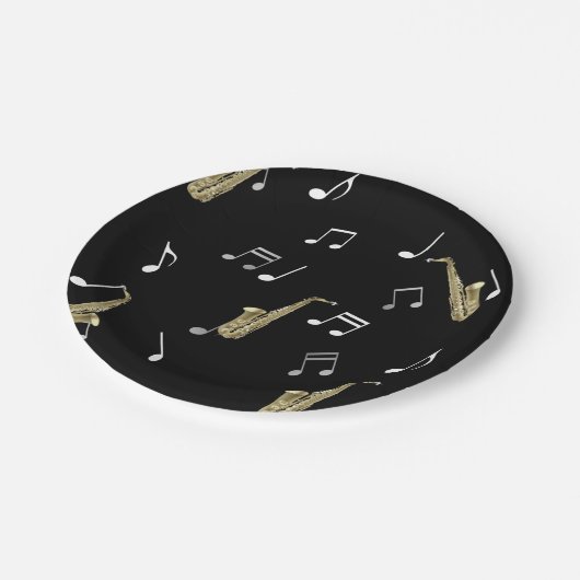 Jazzy Saxophone en Musical Notes  Papieren Bordje (Gekanteld)