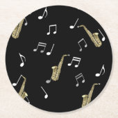 Jazzy Saxophone en Musical Notes Ronde Kartonnen Onderzetter (Voorkant)